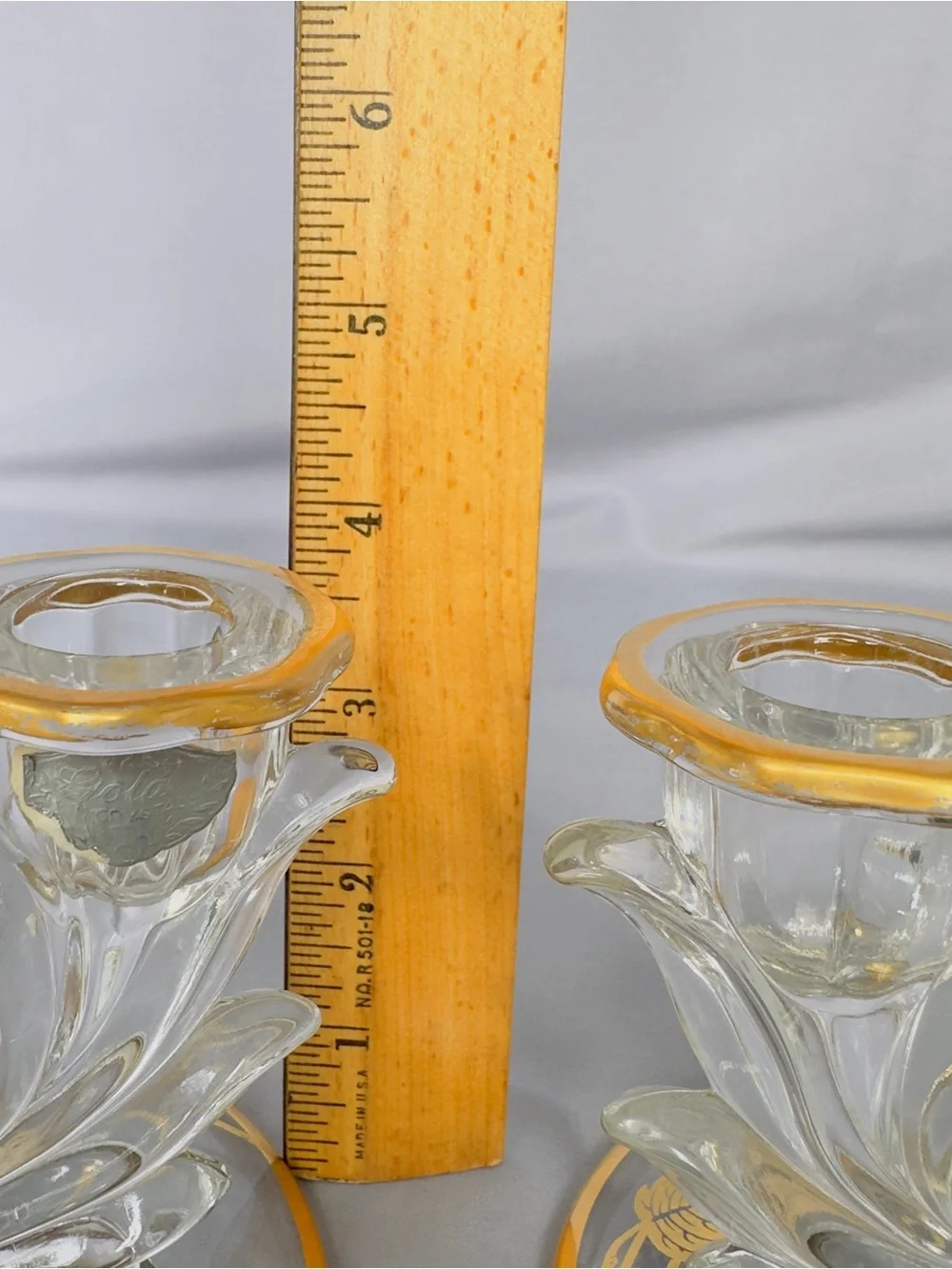 Vintage Fosteria Baraque Taper Candle Holders 22K Overlay Cornucopia Glass Art
